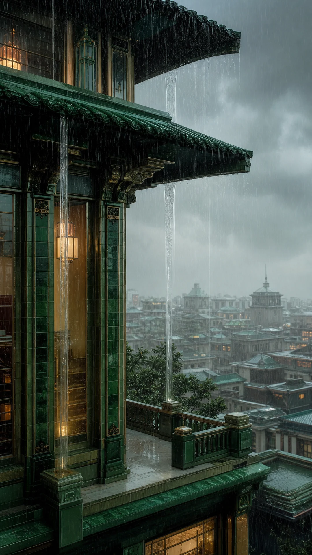 参考关注流的潮湿都市氛围，原创雨水塔楼。
