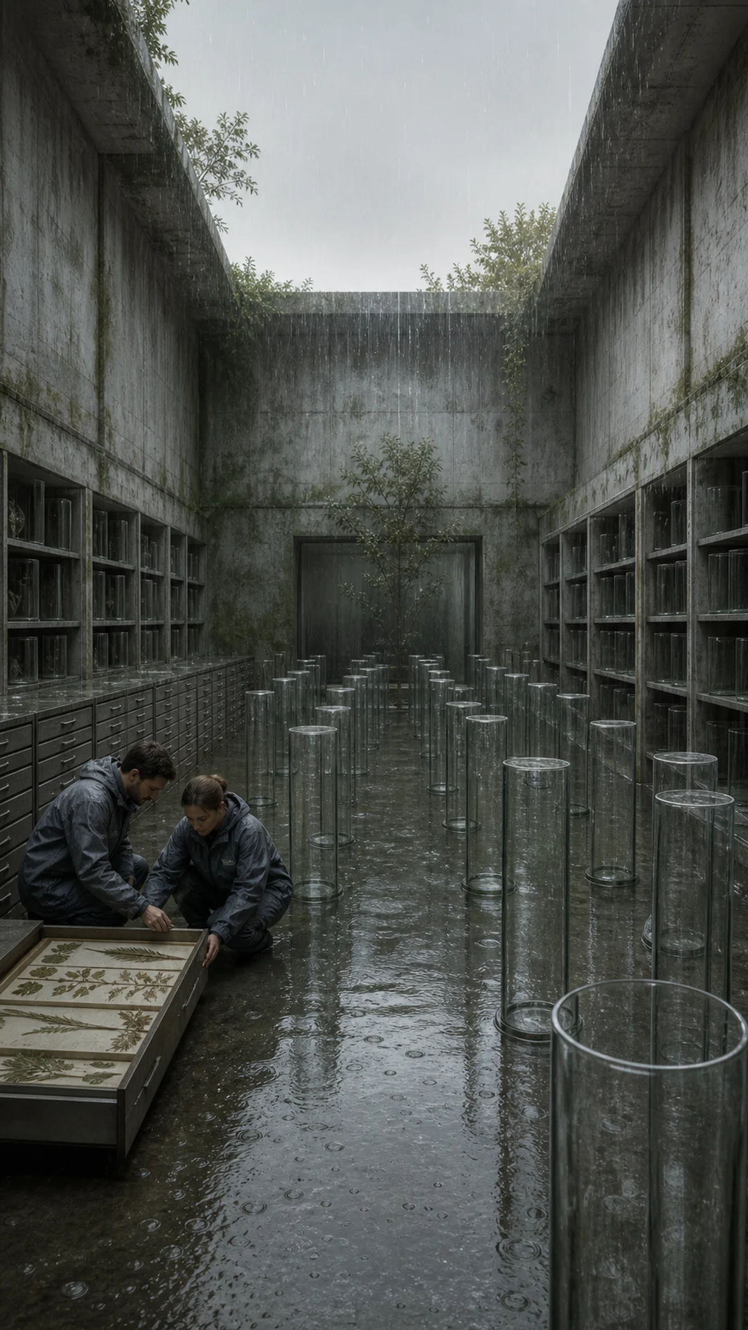 提取水面与破损空间，原创为被雨重新占据的植物档案馆。